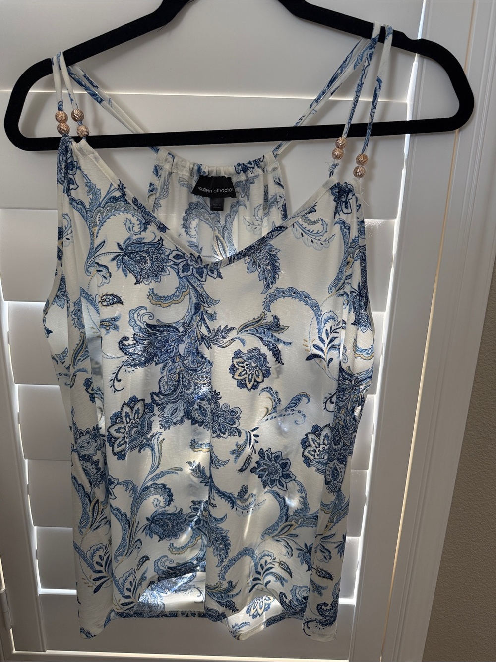 Modern Attraction Blue Paisley Satin Camisole with Bead-Accented Straps